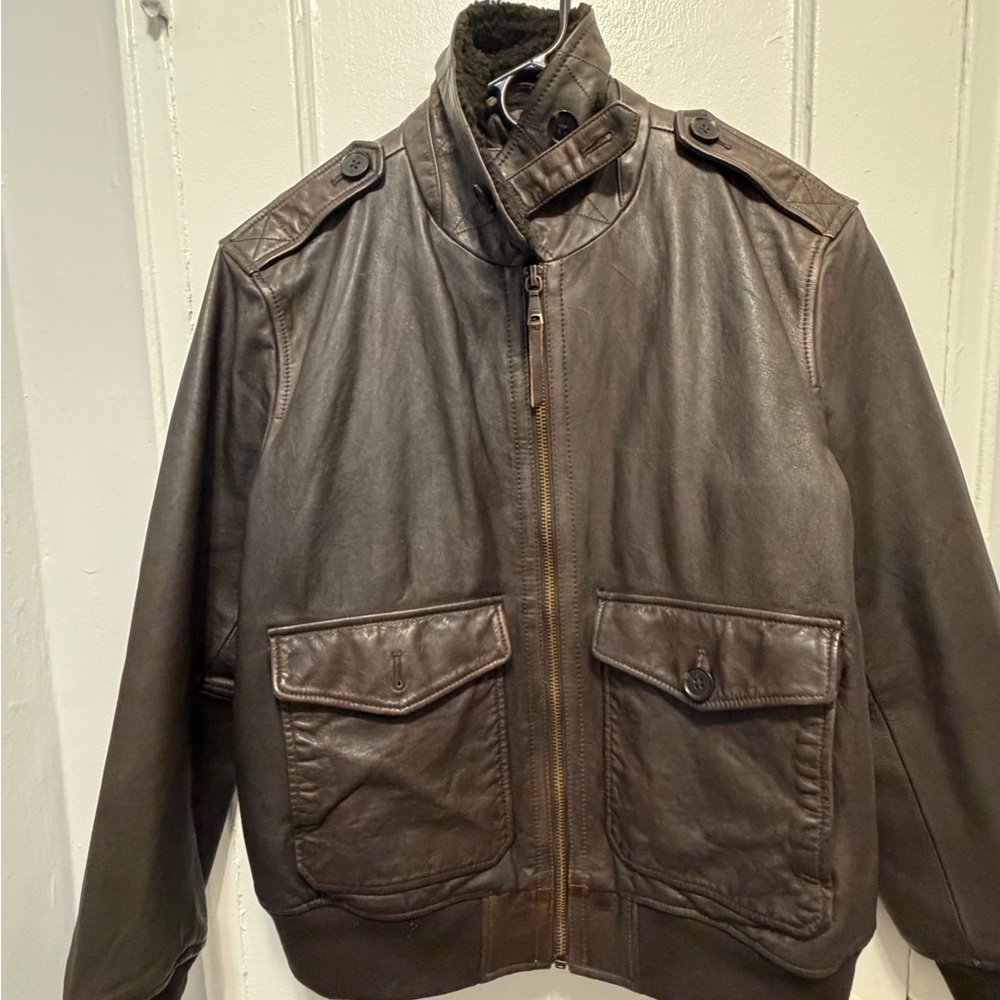 Banana Republic Factory Brown Leather Bomber Jacket